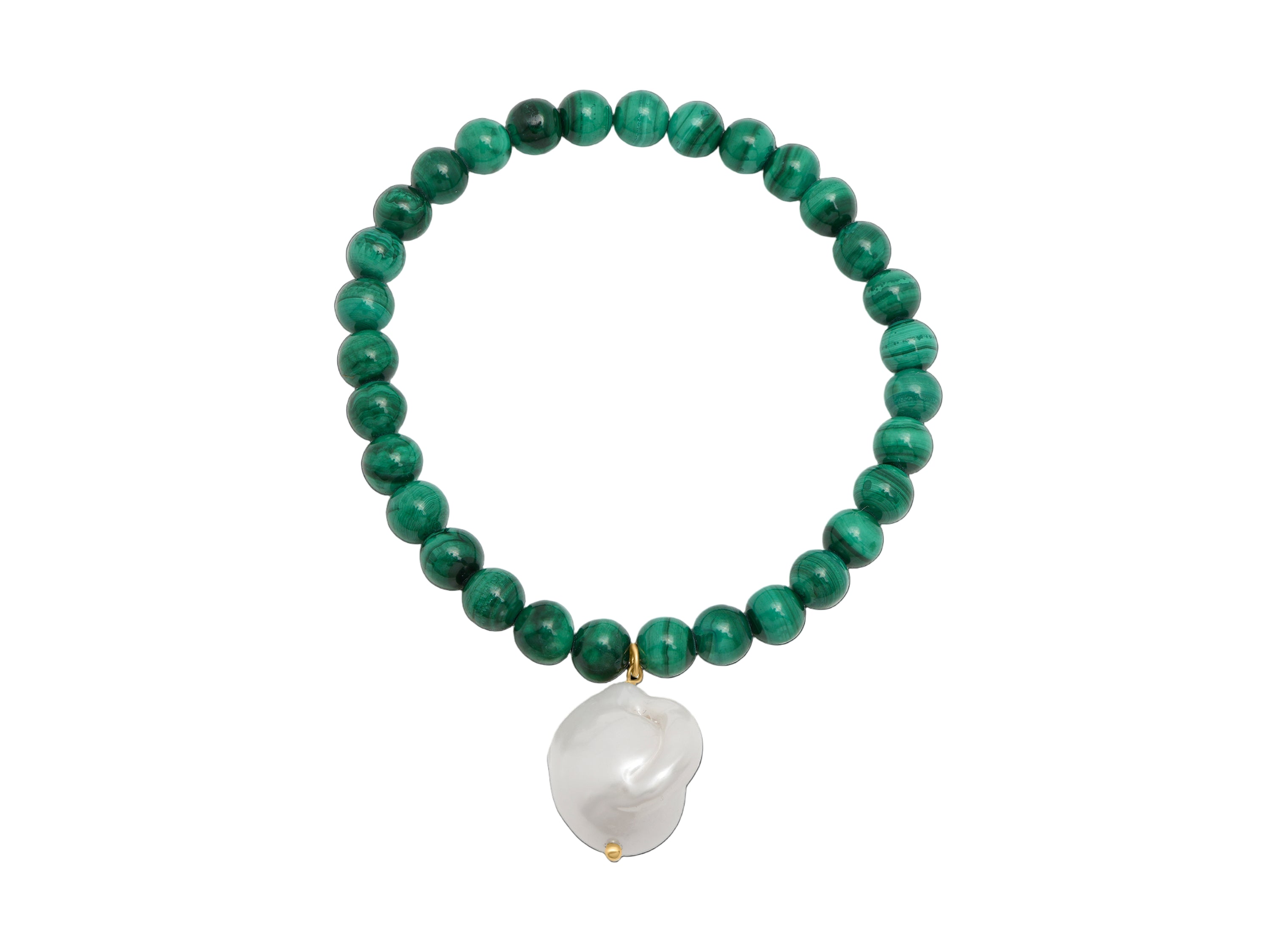 Malachite and Hanging Baroque Pearl Bracelet