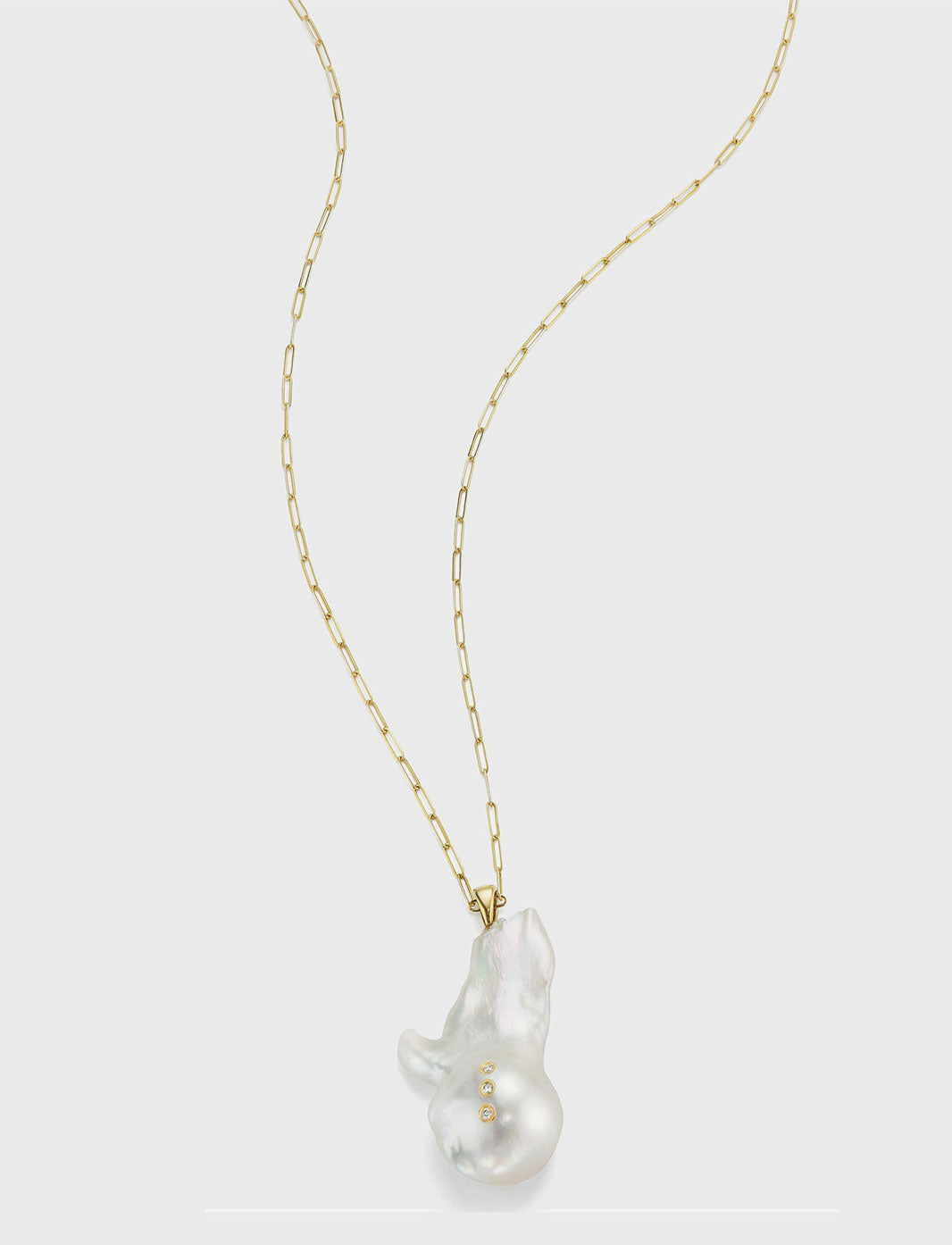 Paper Clip Chain Necklace with Medium Baroque Pearl