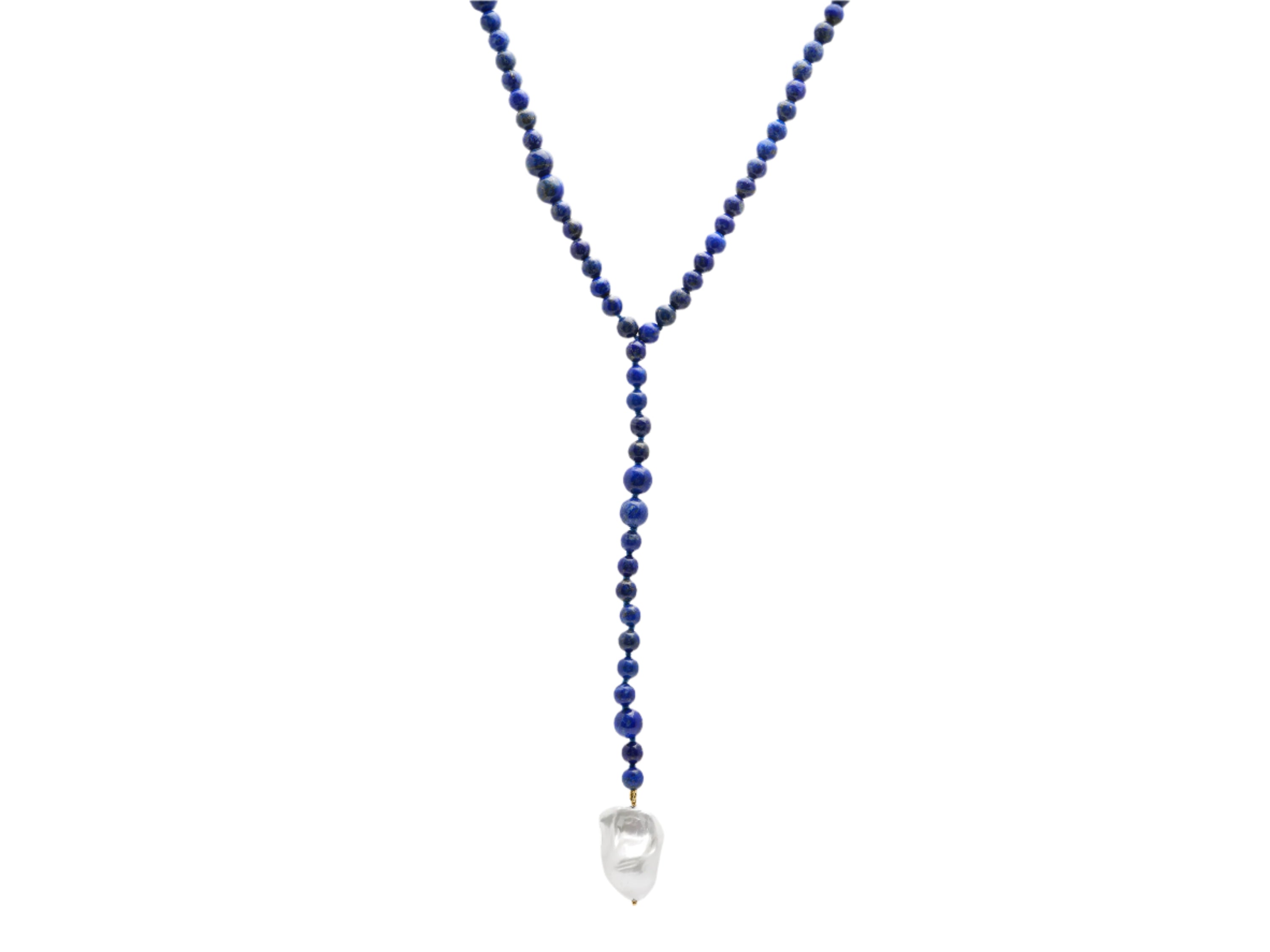 Lapis and Baroque Pearl Lariat